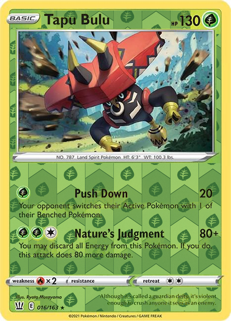 Tapu Bulu 016/163, Battle Styles, Reverse Holo finish, representative matte composite