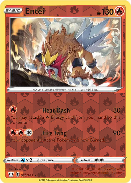Entei 020/163, Battle Styles, Reverse Holo finish, representative matte composite