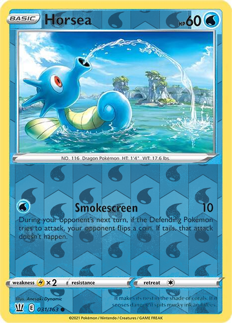 Horsea 031/163, Battle Styles, Reverse Holo finish, representative matte composite