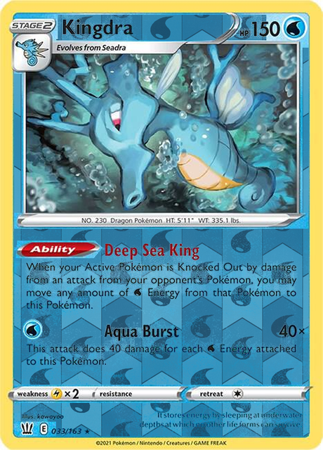 Kingdra 033/163, Battle Styles, Reverse Holo finish, representative matte composite