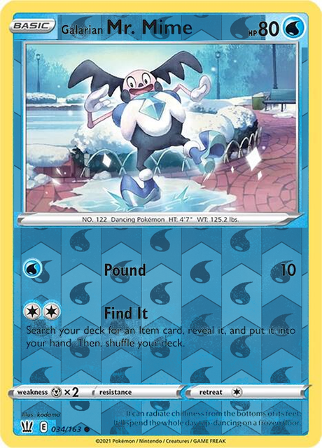 Galarian Mr. Mime 034/163, Battle Styles, Reverse Holo finish, representative matte composite