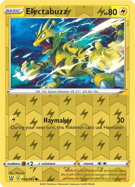 Electabuzz 044/163, Battle Styles, Reverse Holo finish, representative matte composite