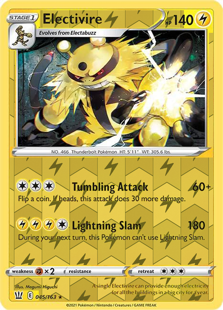 Electivire 045/163, Battle Styles, Reverse Holo finish, representative matte composite