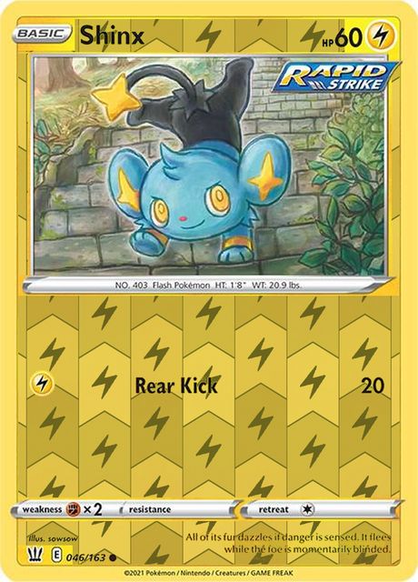 Shinx 046/163, Battle Styles, Reverse Holo finish, representative matte composite