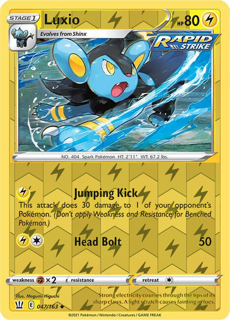 Luxio 047/163, Battle Styles, Reverse Holo finish, representative matte composite