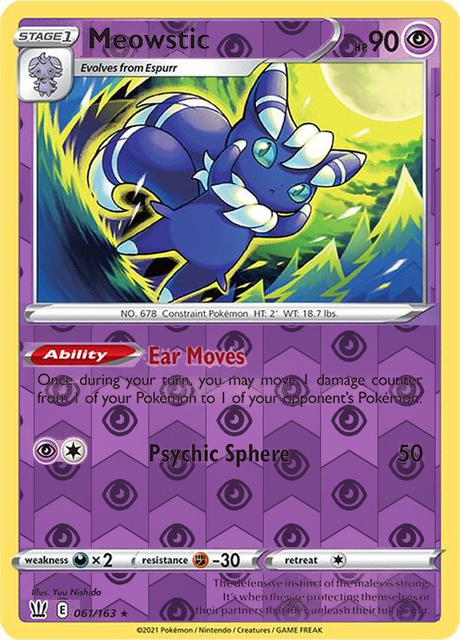 Meowstic 061/163, Battle Styles, Reverse Holo finish, representative matte composite