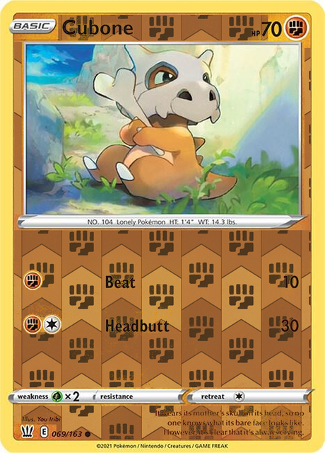 Cubone 069/163, Battle Styles, Reverse Holo finish, representative matte composite