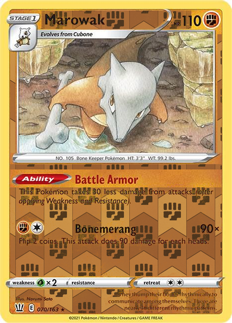 Marowak 070/163, Battle Styles, Reverse Holo finish, representative matte composite