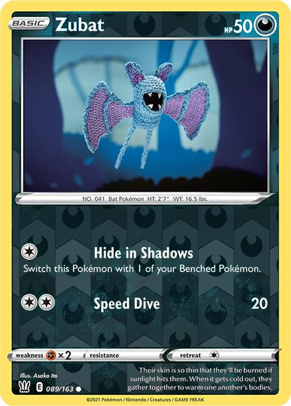Zubat 089/163, Battle Styles, Reverse Holo finish, representative matte composite