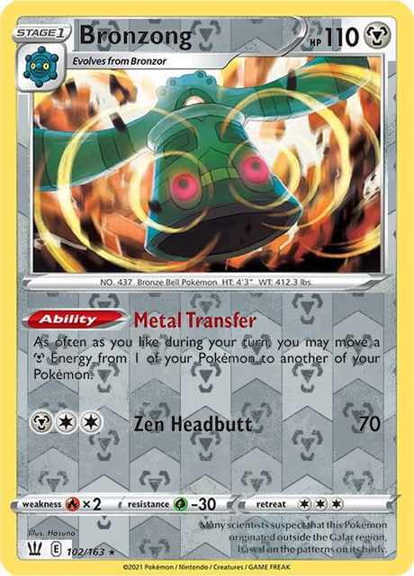 Bronzong 102/163, Battle Styles, Reverse Holo finish, representative matte composite