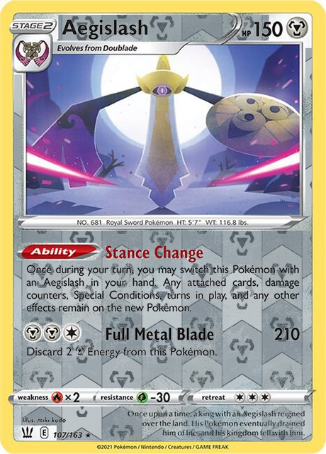 Aegislash (107) 107/163, Battle Styles, Reverse Holo finish, representative matte composite