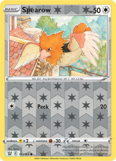 Spearow 111/163, Battle Styles, Reverse Holo finish, representative matte composite