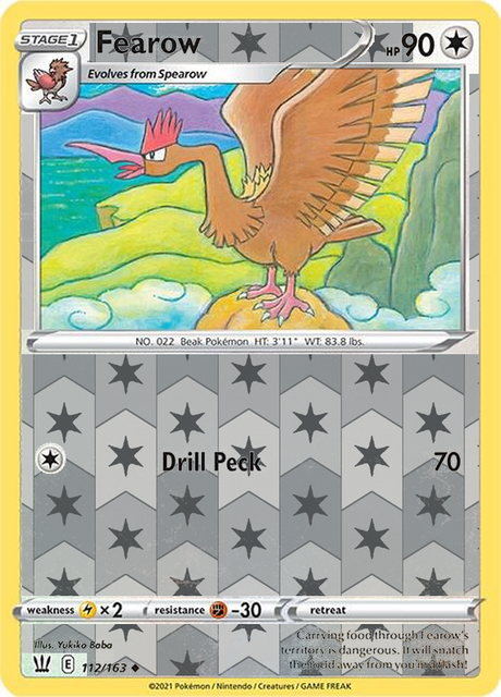Fearow 112/163, Battle Styles, Reverse Holo finish, representative matte composite