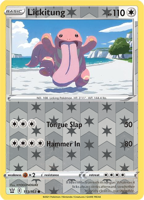 Lickitung 113/163, Battle Styles, Reverse Holo finish, representative matte composite