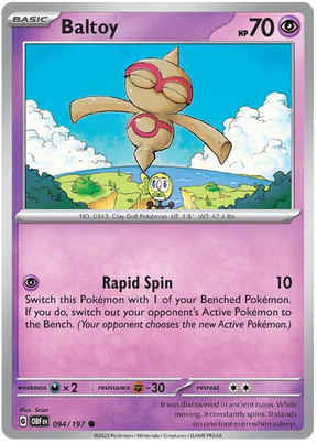 Baltoy Obsidian Flames Single Pokemon Card