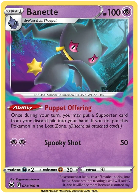 Banette Lost Origin Pokemon Single Card 073/196
