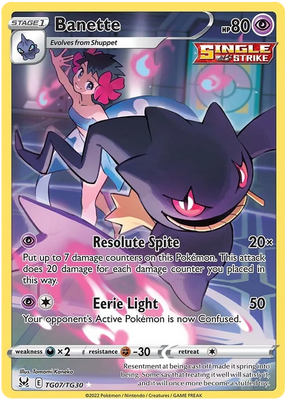 Banette Lost Origin Trainer Gallery Pokemon Single Card TG07/TG30