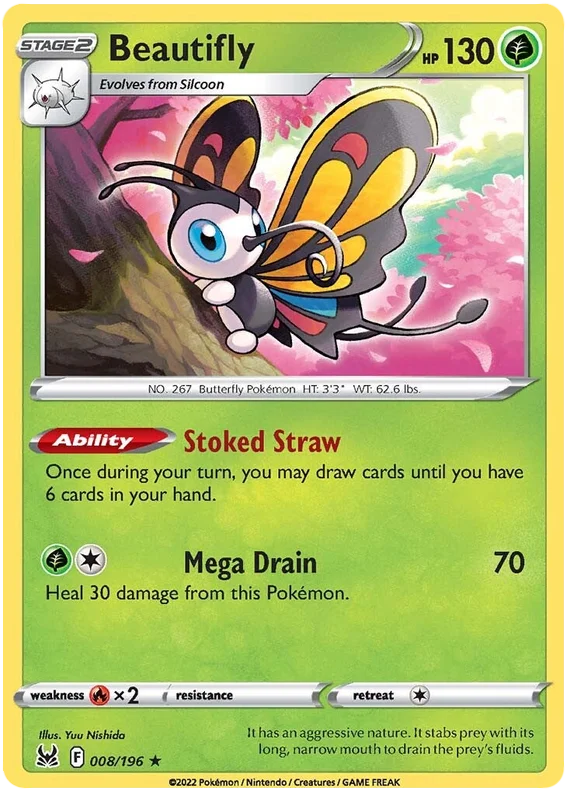 Beautifly Lost Origin Pokemon Single Card 008/196