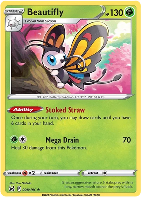 Beautifly Lost Origin Pokemon Single Card 008/196