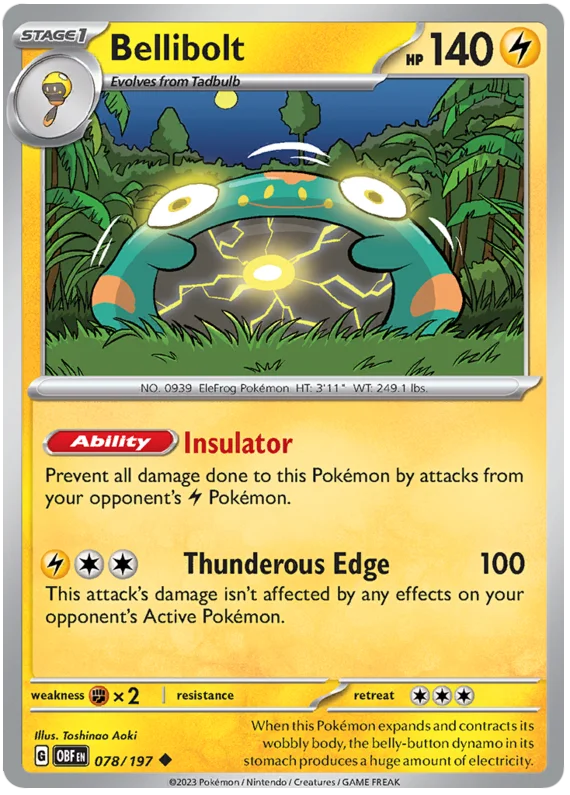 Bellibolt 078 Obsidian Flames Single Pokemon Card