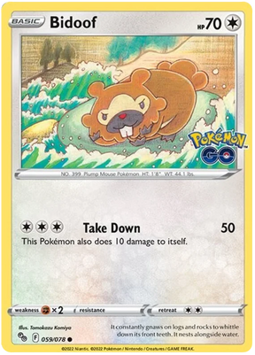 Bidoof Pokemon GO Card Singles 059/078