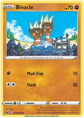 Binacle Lost Origin Pokemon Single Card 106/196