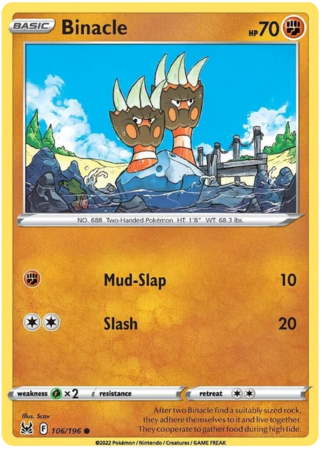 Binacle Lost Origin Pokemon Single Card 106/196