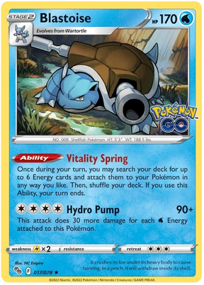 Blastoise Pokemon GO Card Singles 017/078