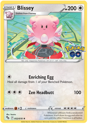 Blissey Pokemon GO Card Singles 052/078