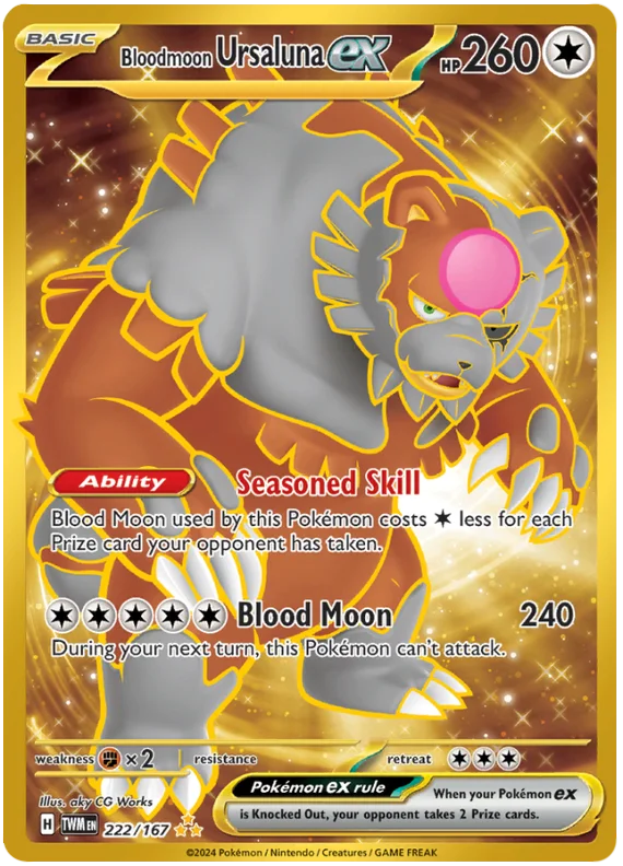 Bloodmoon Ursaluna ex (Gold) Twilight Masquerade Pokemon Single 222/167