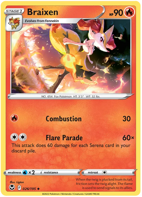 Braixen Silver Tempest Pokemon Single 026/195