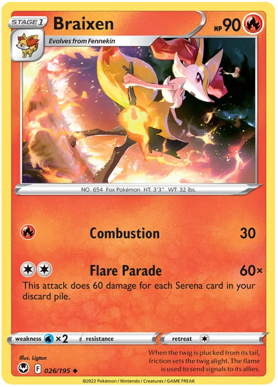 Braixen Silver Tempest Pokemon Single 026/195