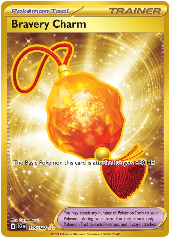 Bravery Charm Hyper Rare (Gold) Stellar Crown Pokemon Single Card 175/142