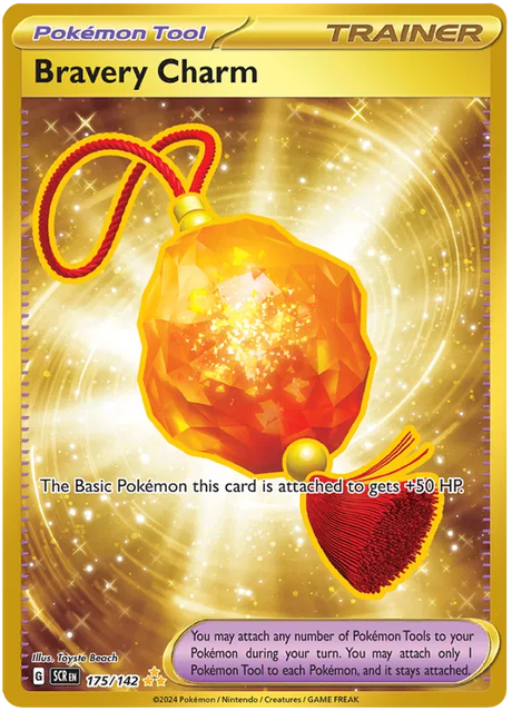 Bravery Charm Hyper Rare (Gold) Stellar Crown Pokemon Single Card 175/142