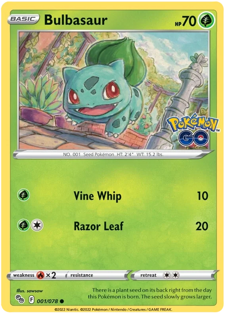 Bulbasaur Pokemon GO Card Singles 001/078