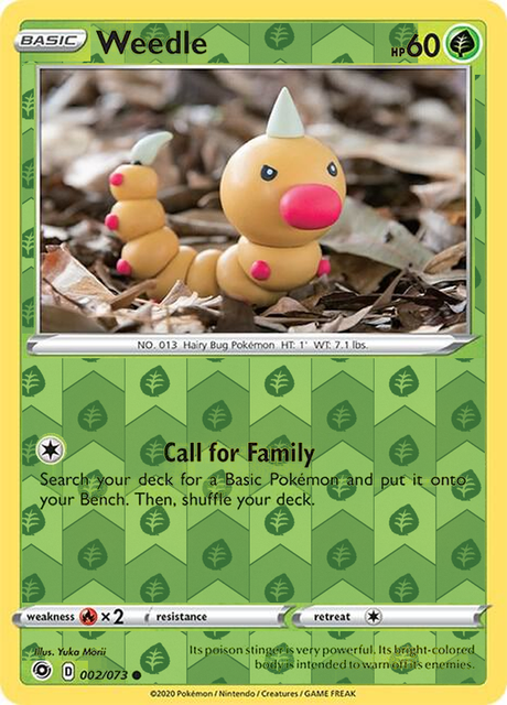 Weedle 002/073, Champion’s Path, Reverse Holo finish, representative matte composite