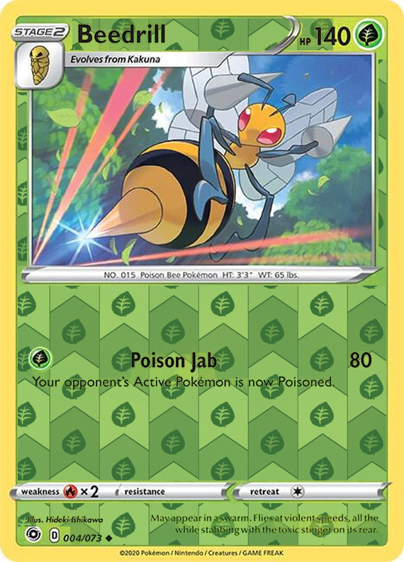 Beedrill 004/073, Champion’s Path, Reverse Holo finish, representative matte composite