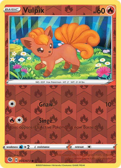 Vulpix 006/073, Champion’s Path, Reverse Holo finish, representative matte composite