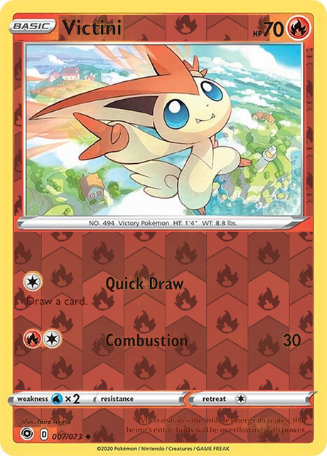 Victini 007/073, Champion’s Path, Reverse Holo finish, representative matte composite
