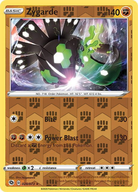 Zygarde 028/073, Champion’s Path, Reverse Holo finish, representative matte composite