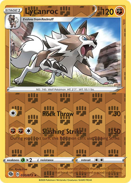 Lycanroc 030/073, Champion’s Path, Reverse Holo finish, representative matte composite