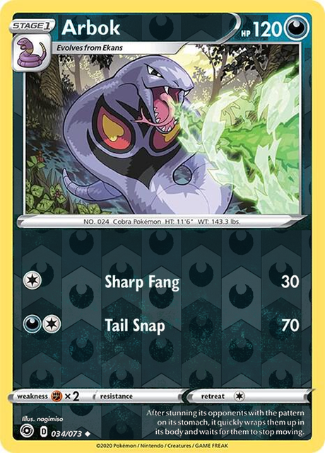 Arbok 034/073, Champion’s Path, Reverse Holo finish, representative matte composite