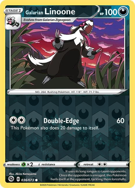 Galarian Linoone 036/073, Champion’s Path, Reverse Holo finish, representative matte composite