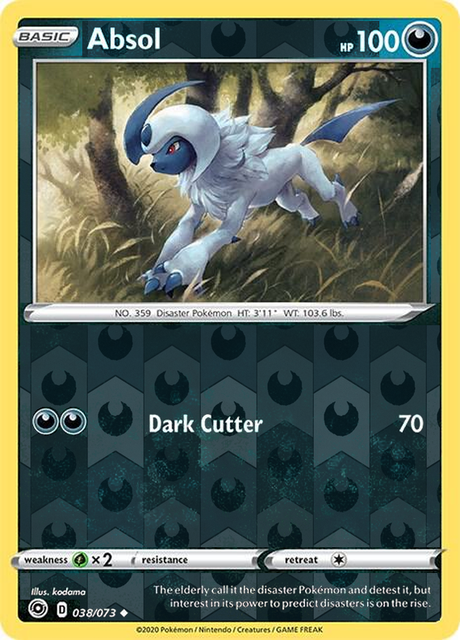 Absol 038/073, Champion’s Path, Reverse Holo finish, representative matte composite