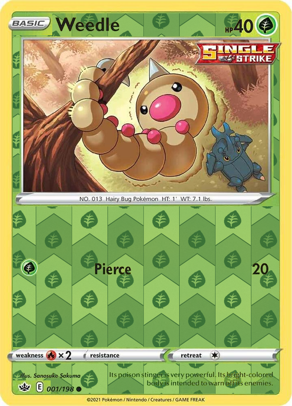 Weedle 001/198, Chilling Reign, Reverse Holo finish, representative matte composite