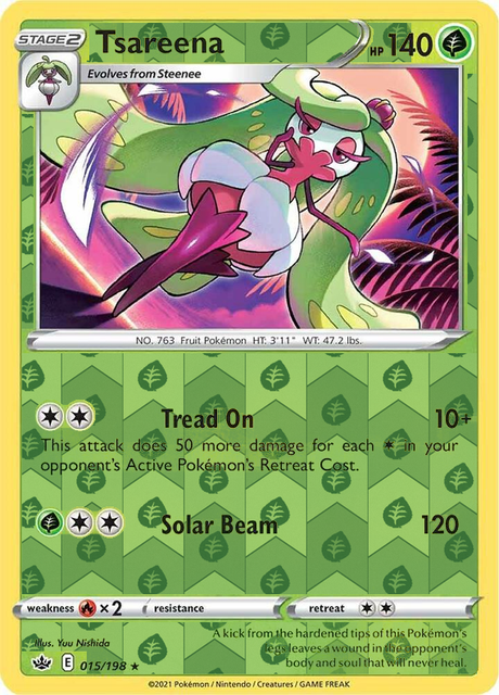 Tsareena 015/198, Chilling Reign, Reverse Holo finish, representative matte composite