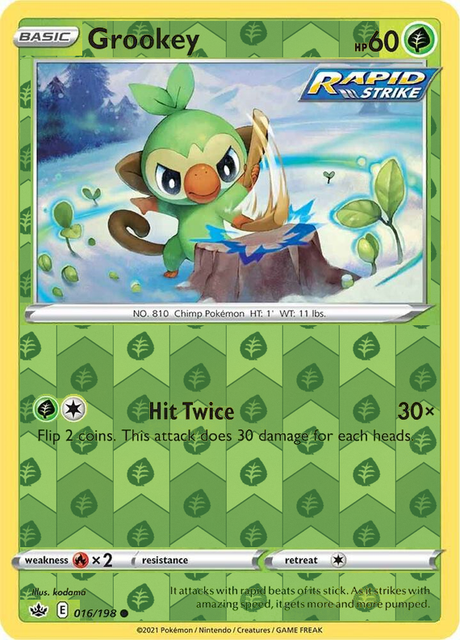 Grookey 016/198, Chilling Reign, Reverse Holo finish, representative matte composite