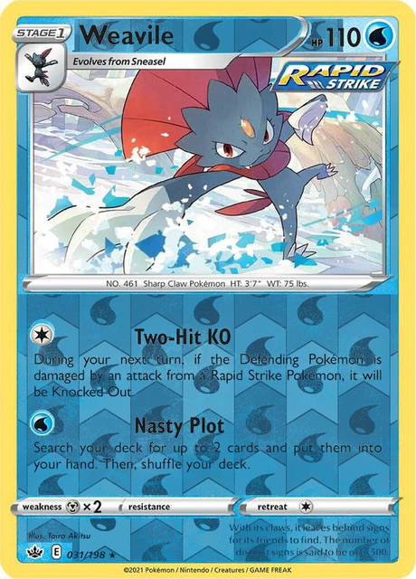 Weavile 031/198, Chilling Reign, Reverse Holo finish, representative matte composite