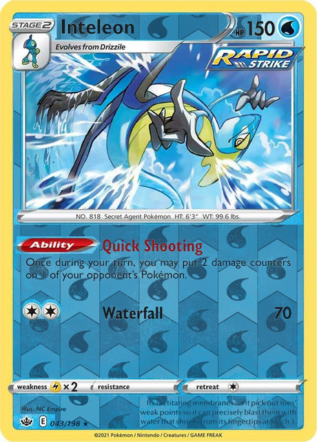 Inteleon 043/198, Chilling Reign, Reverse Holo finish, representative matte composite