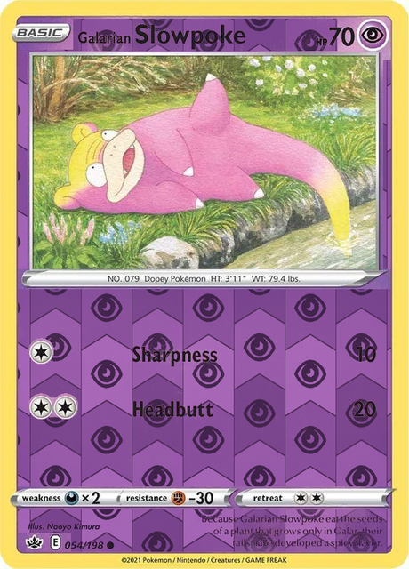 Galarian Slowpoke 054/198, Chilling Reign, Reverse Holo finish, representative matte composite